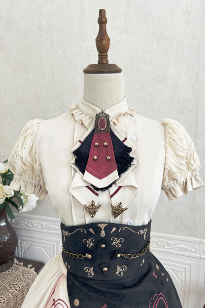 Vintage Lolita Puff Sleeve Top + Asymmetrical Skirt + Corset