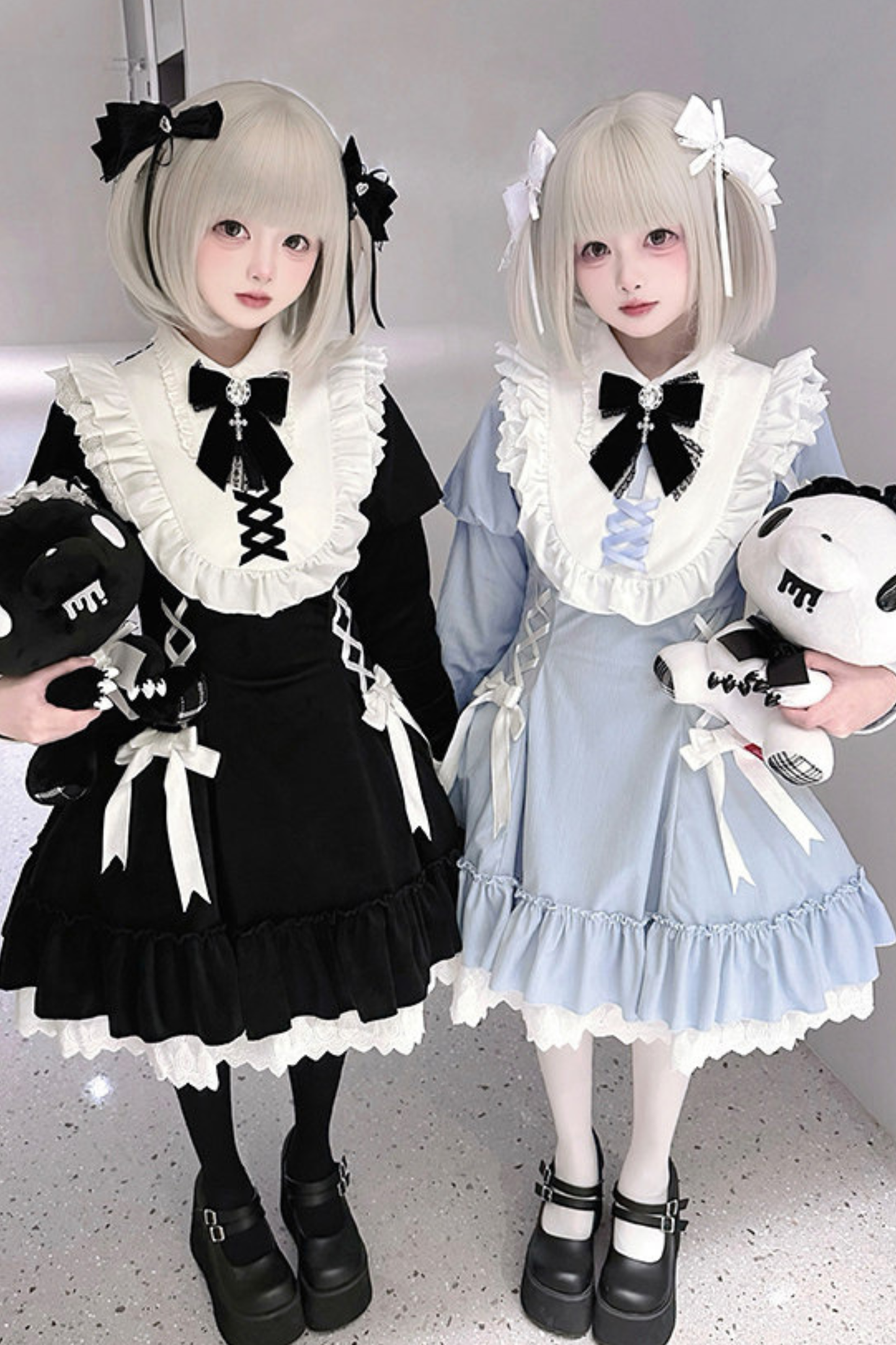 Lace-up ribbon Lolita dress + brooch + hair clip