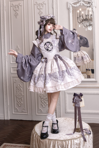 チャイナスタンドカラージャケット+サスペンダードレス+ヘアバンド