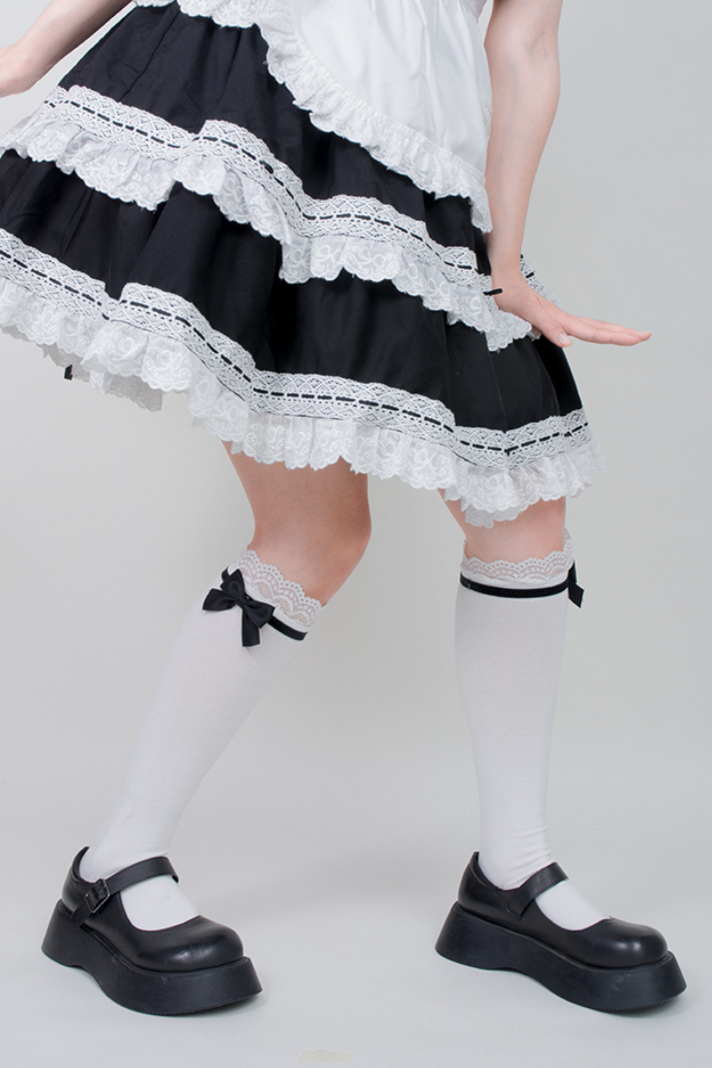 Lace Ribbon Doll Maid Knee-High Socks