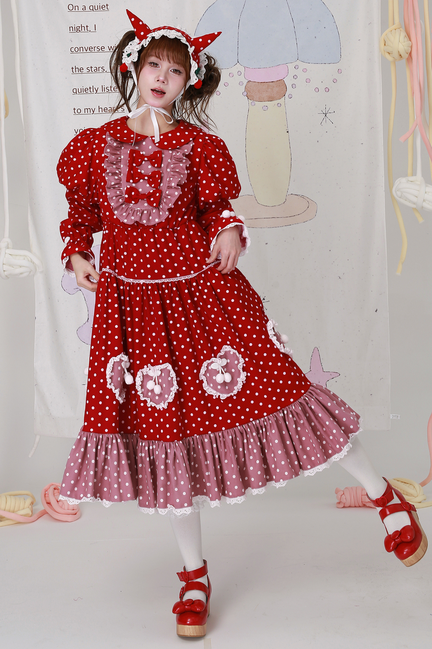 レトロガーリードットリボンドレス