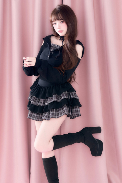 Plaid Ruffle Off-Shoulder Dress