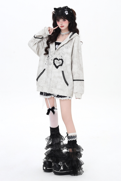 レースバニーフードルーズパーカー