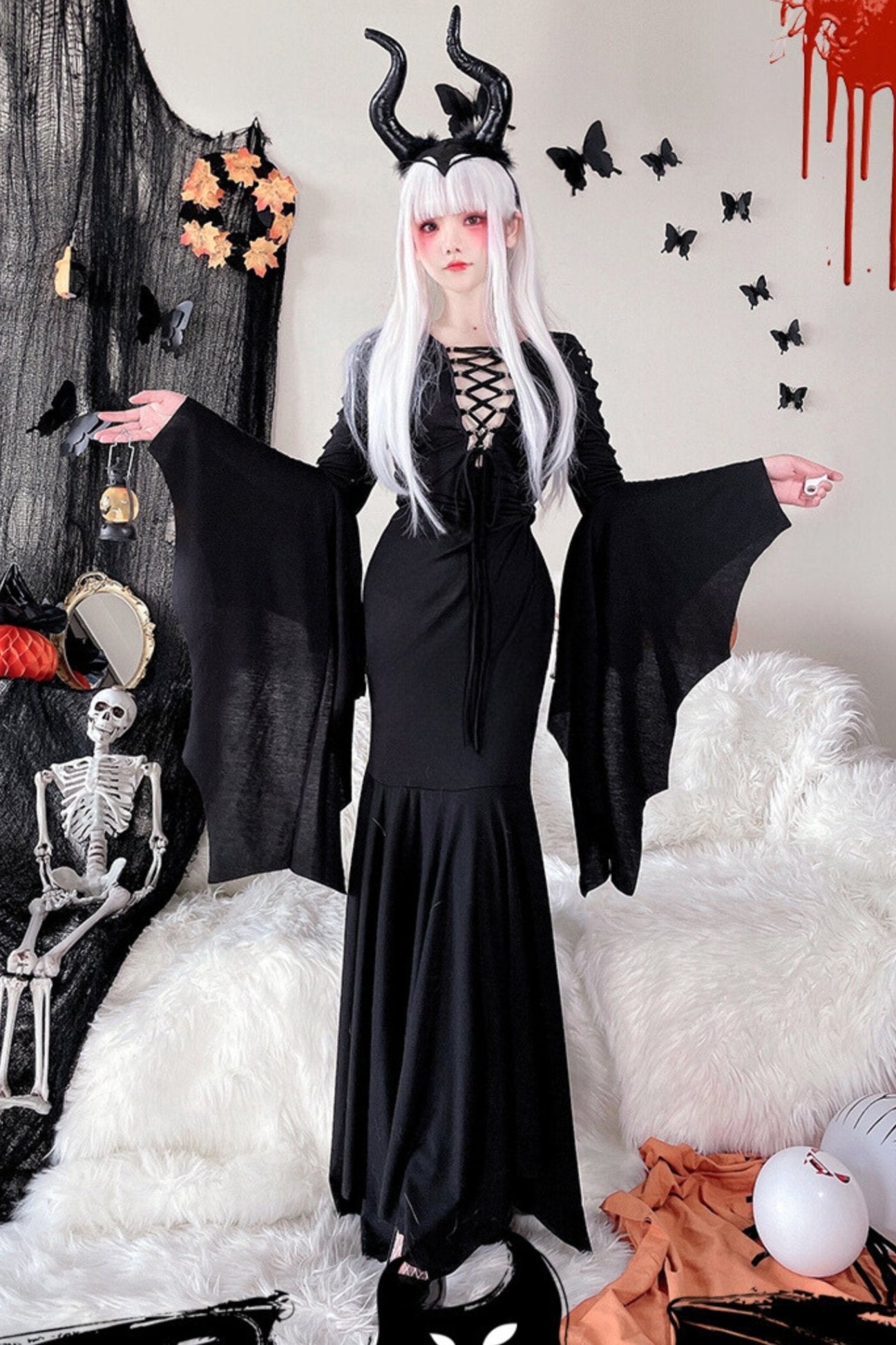 Gothic Retro Strap Witch Dress Set