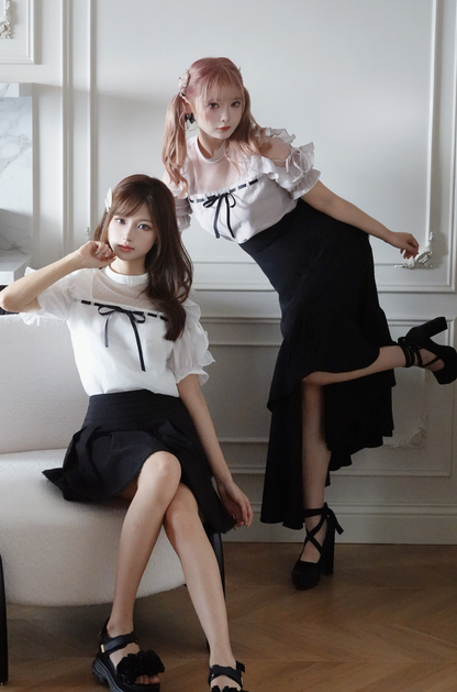 Ruffled Top and Bias-Cut Long Skirt Set-Up