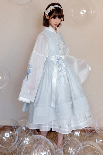 ピュアホワイトチャイナドレス+カバーエプロン+ベルト