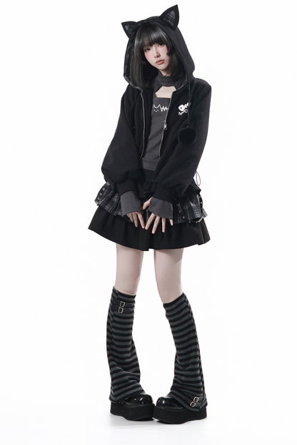 貓耳外套+蛋糕裙+上衣+條紋腿套
