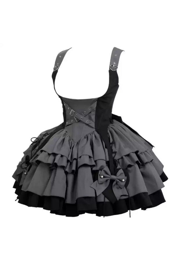 【予約商品】カレッジスタイルグレーブラックサスペンダードレス