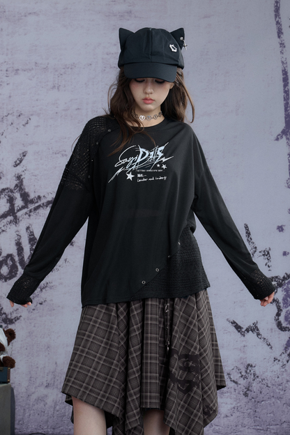 ダークパッチワークストリートスタイルトップス