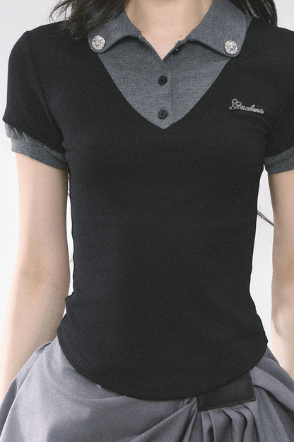 フレンチシャツタイトガーリートップス