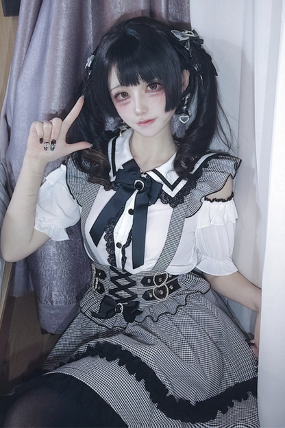 Schulterfreies Spitzenoberteil + Trägerrock