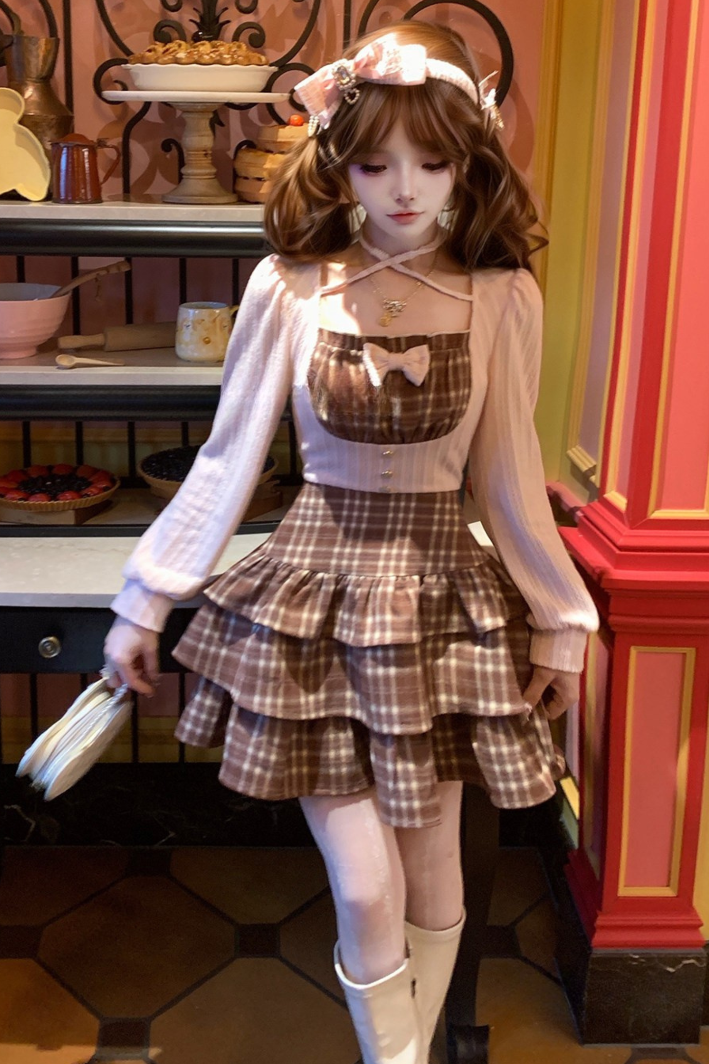 Strawberry Ribbon Check Dress