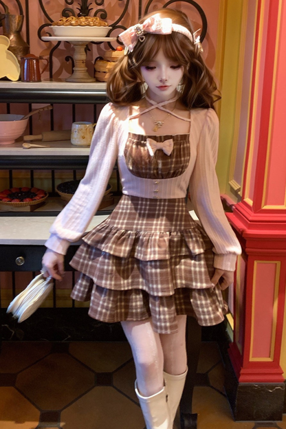 Strawberry Ribbon Check Dress