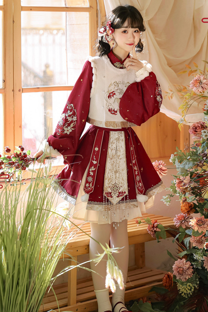 チャイナロリータレッドドレス+スカート+ベスト