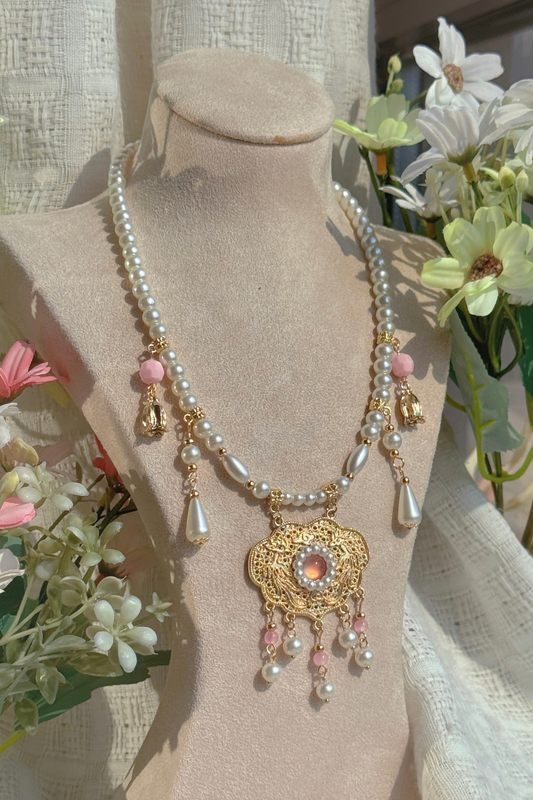 サクラスイートチャイナロリータシャツ+ネックレス+リボン+ベール+クリップ