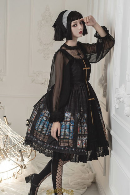 ウィンドウシックレトロドールロリータドレス