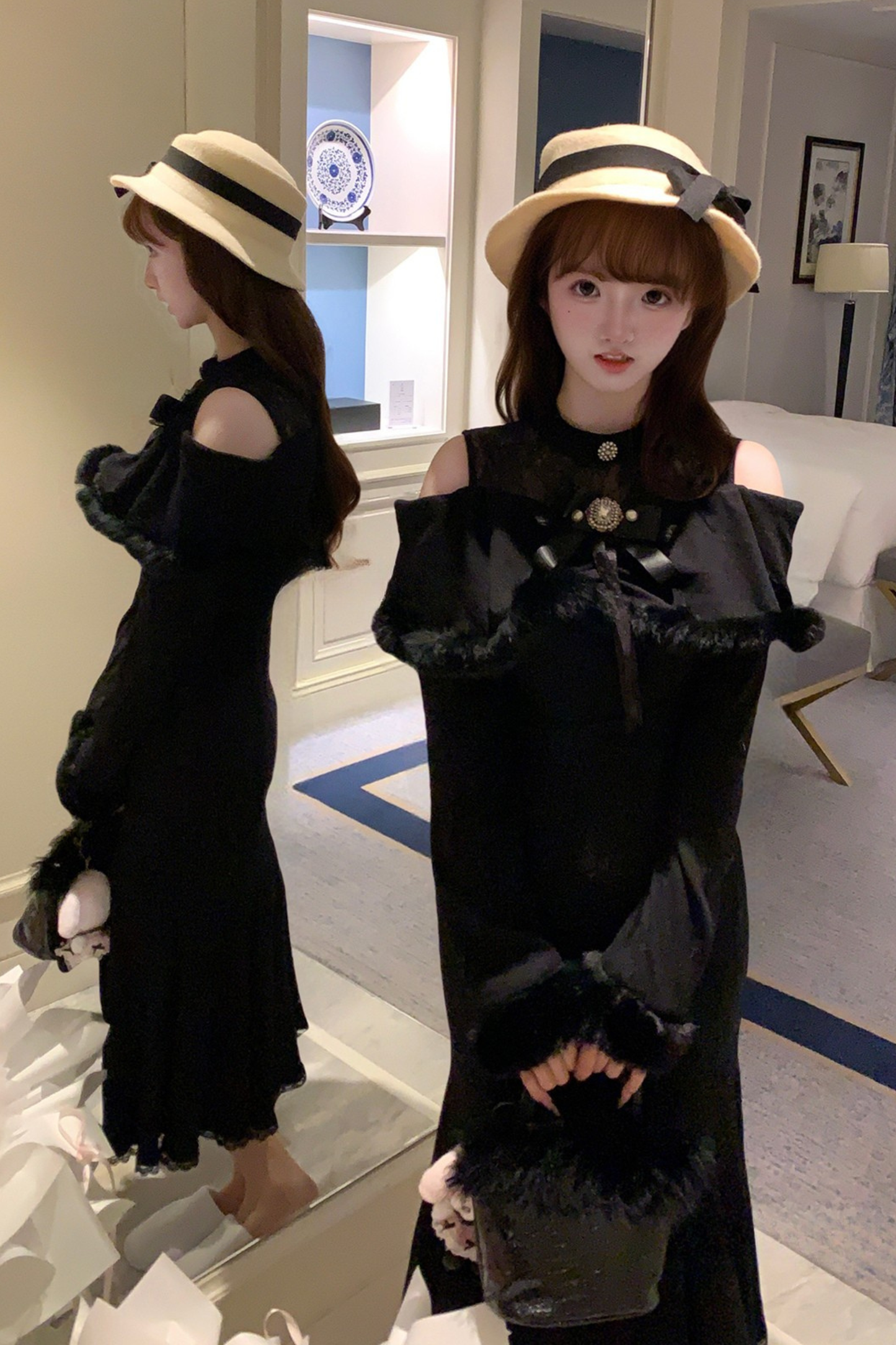 スリムダークニットドレス