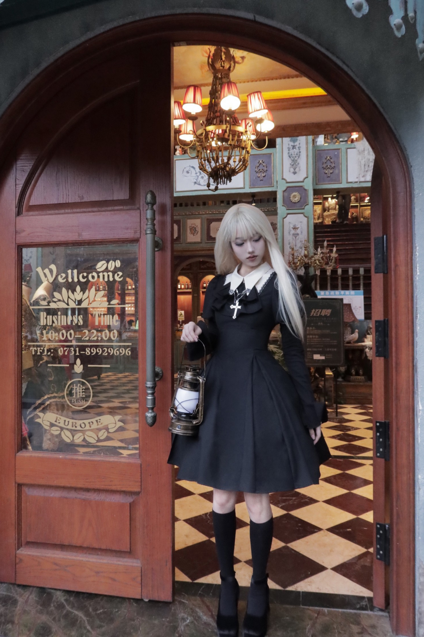 Gothic Lolita Fishbone Waist Slimming Dress + Shirt + Long Skirt