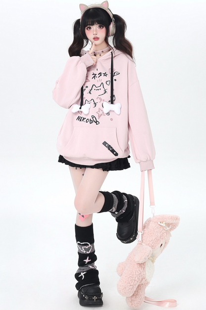 Cat Graffiti Fleece Hoodie