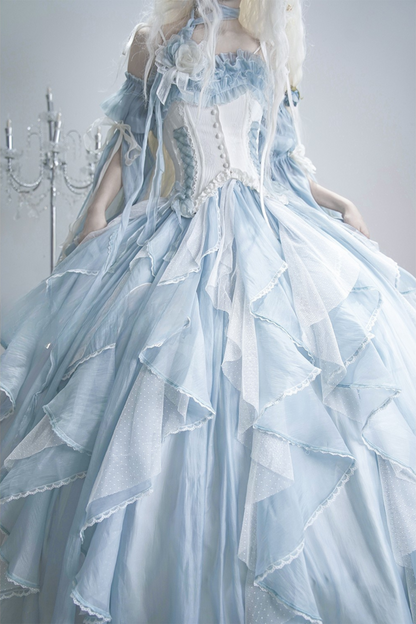 Blue Pink Fishbone Corset Wedding Dress