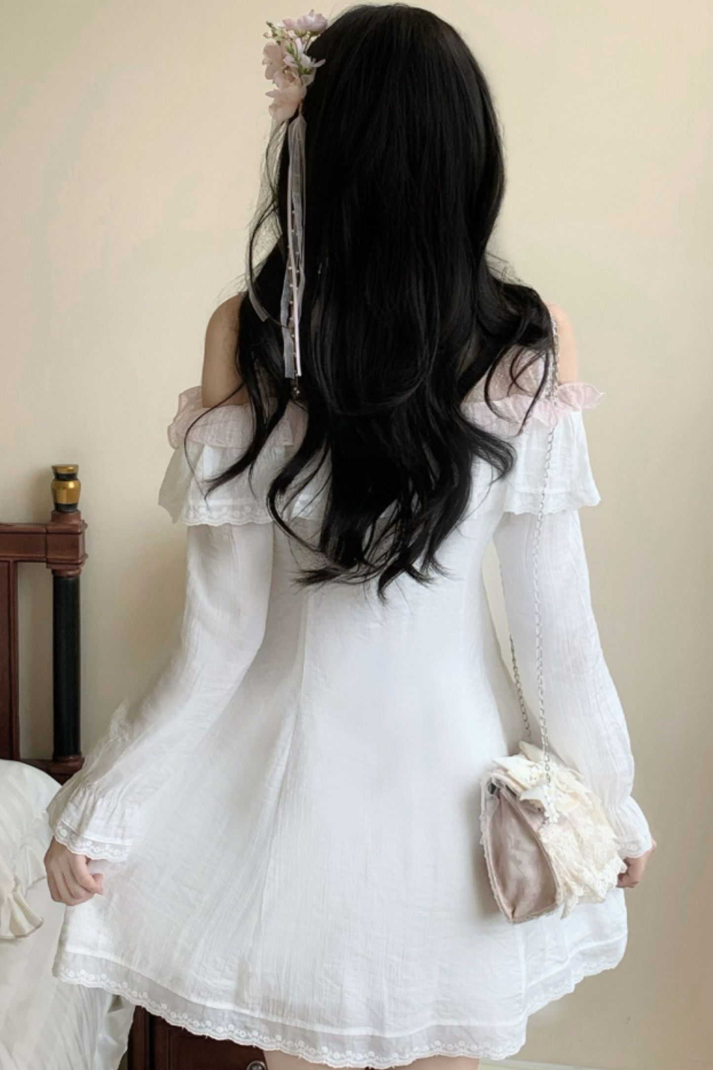 Girly sweet lace one shoulder dress