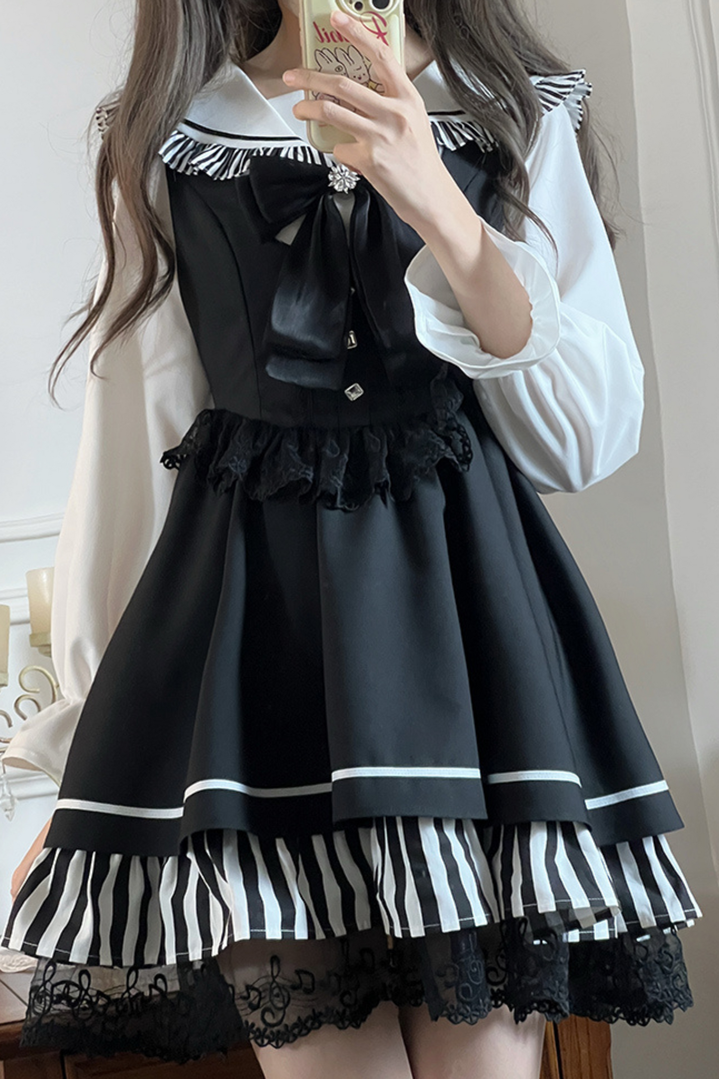 Dark Light Sailor Top + Lace Little Black Skirt