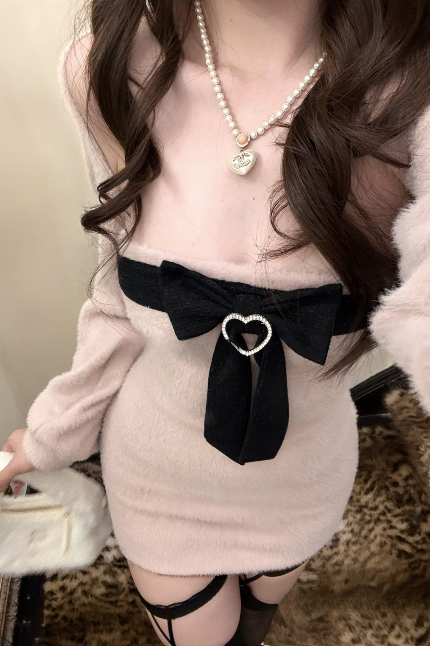 ビッグリボンスイートピュアタイトドレス