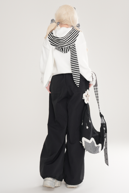 Y2K Rabbit Ear Striped Hooded Hoodie