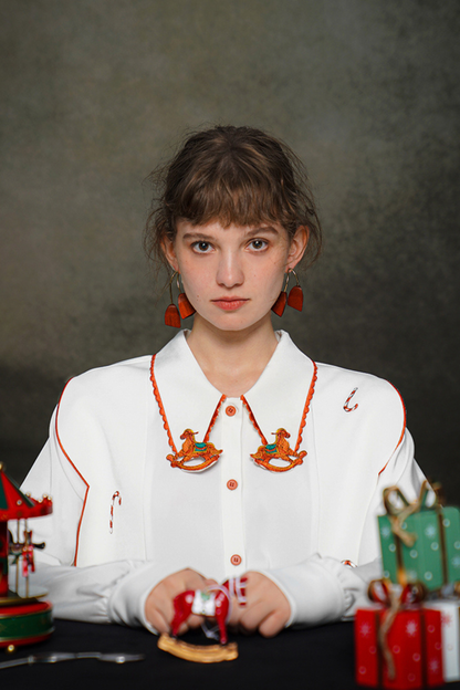 ステッチレトロコントラストホワイトシャツ