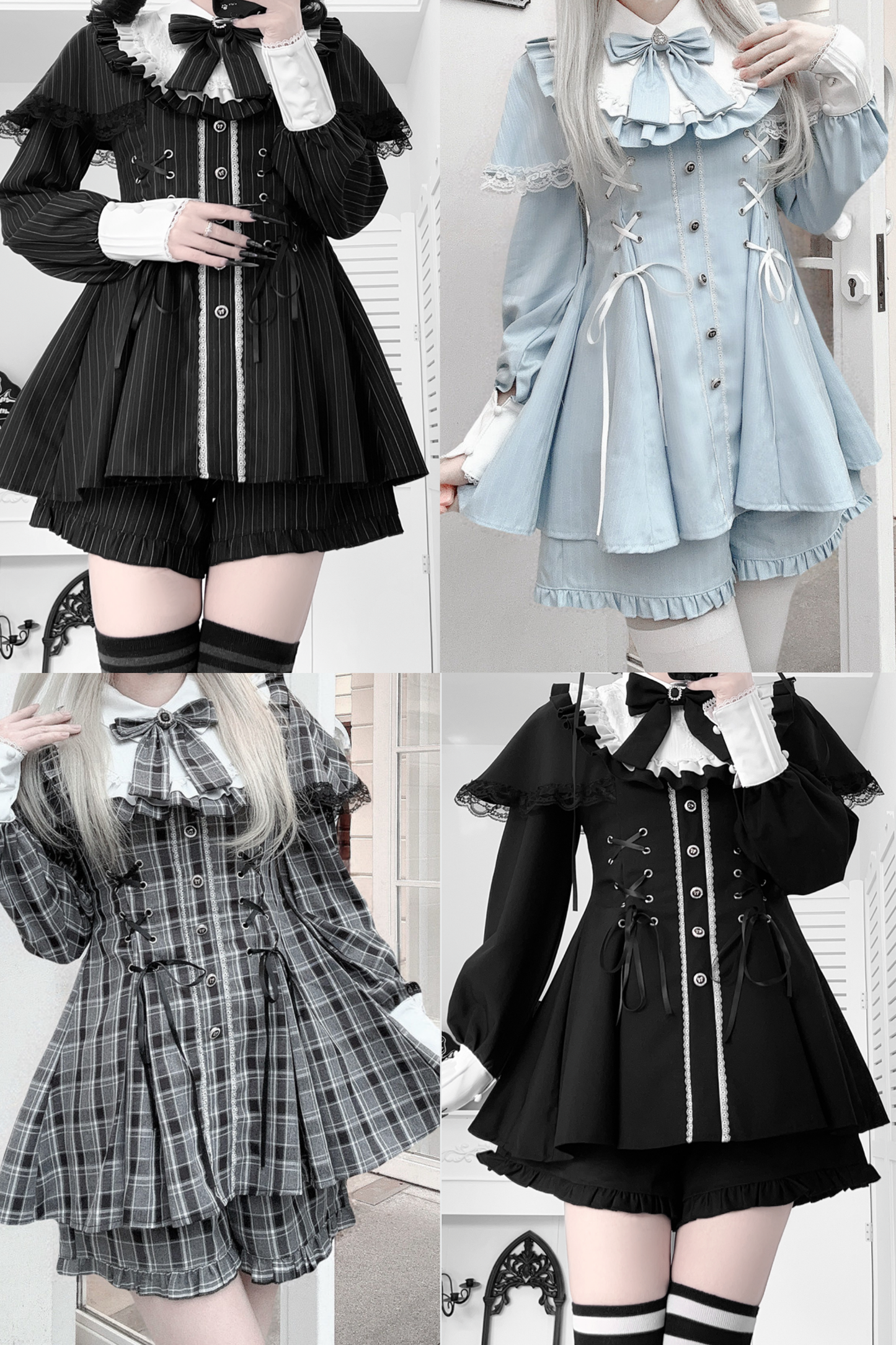 【1月20日予約締切】リボンフリルカラーケープレースアップドレスセットアップ