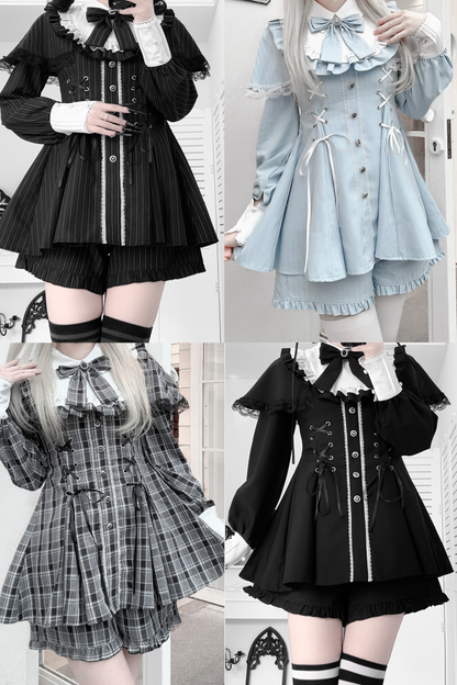 【1月20日予約締切】リボンフリルカラーケープレースアップドレスセットアップ