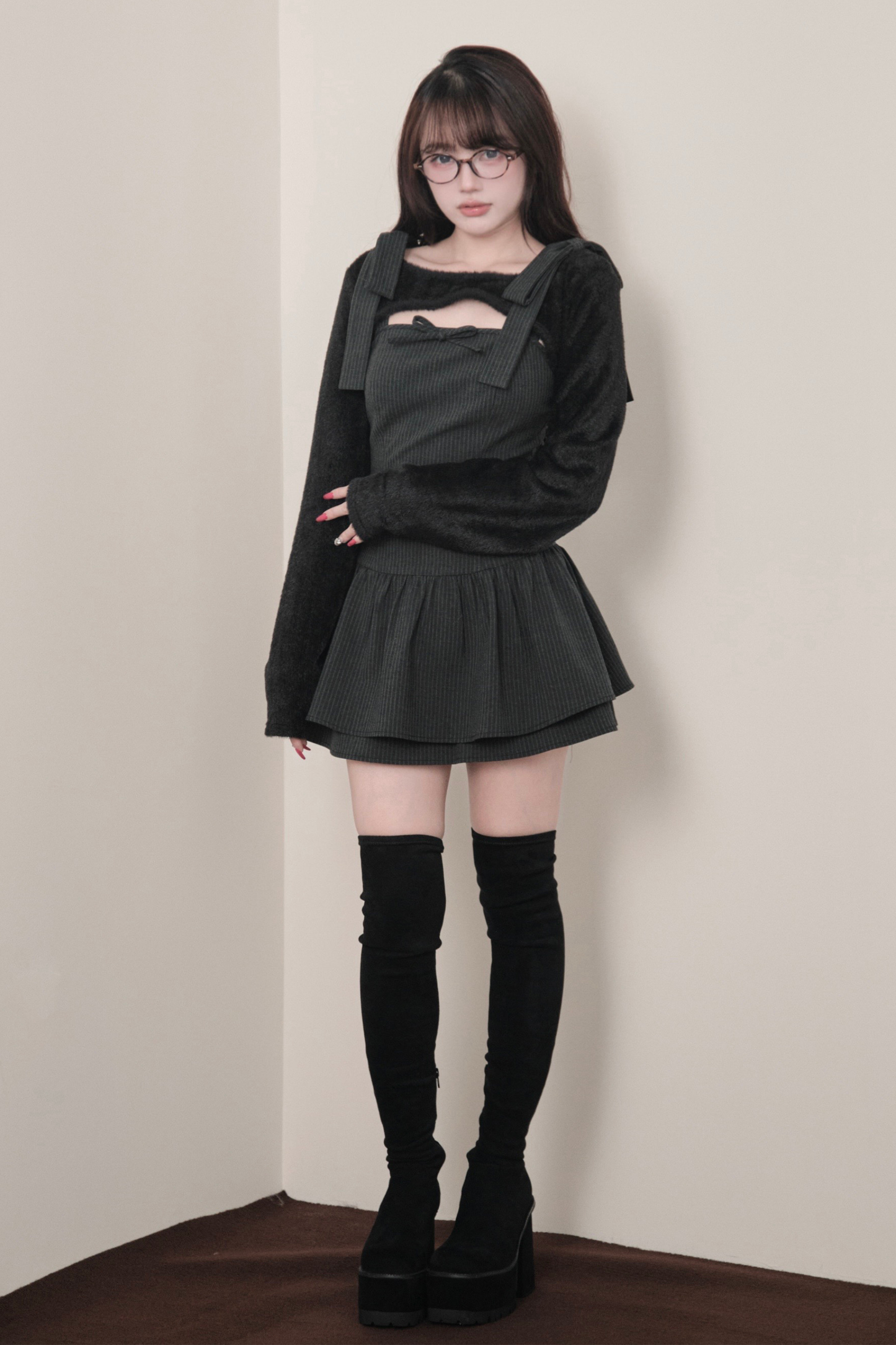 リボンサスペンダードレス+トップス