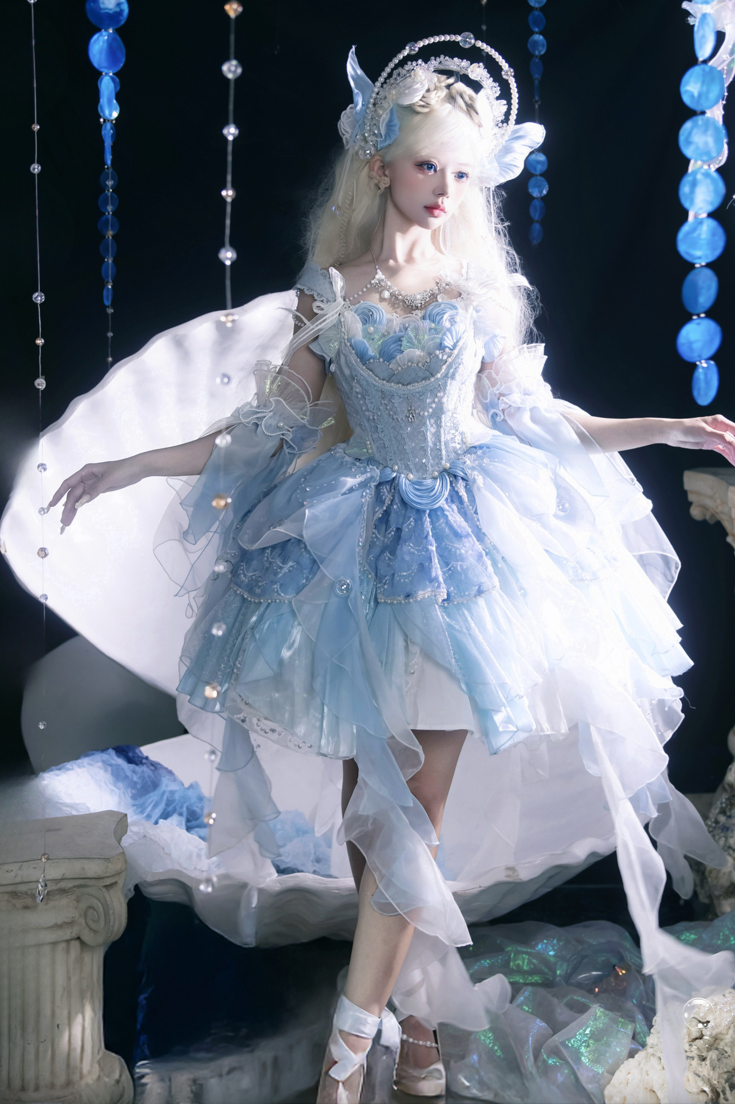 Mermaid Chiffon Lolita Dress + Crown + Headband + Sleeves