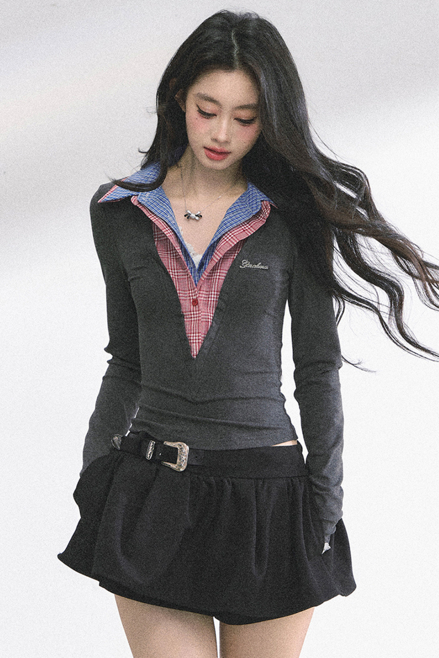 French overcheck slimming design top