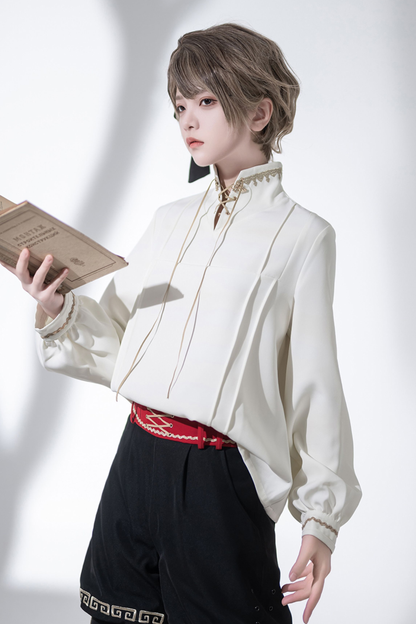 レトロスタンドカラーシャツ+ハーフパンツ+ジャケット