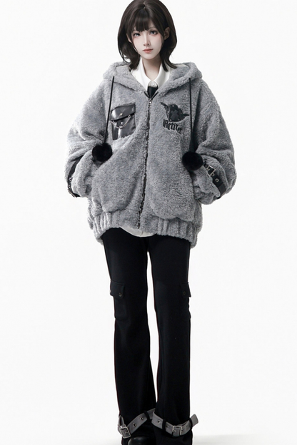 パッチワークファーフードコート+パンツ+シャツ+スカート+レッグカバー