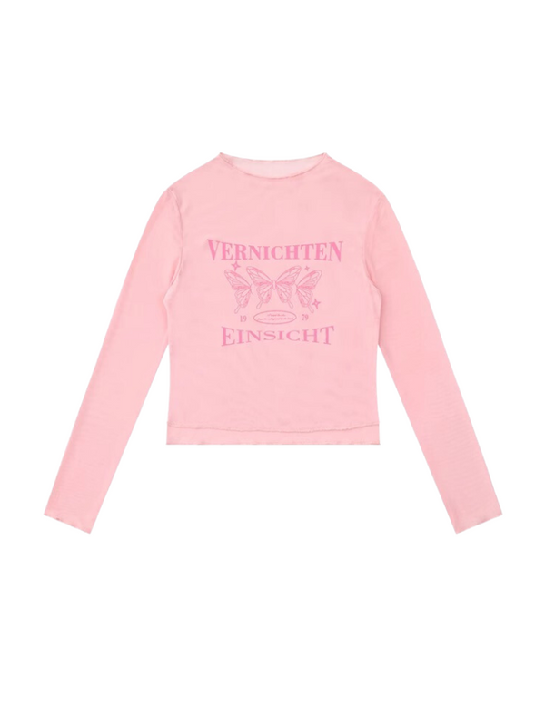 American Hot Girl Butterfly Mesh Semi-Sheer Long T