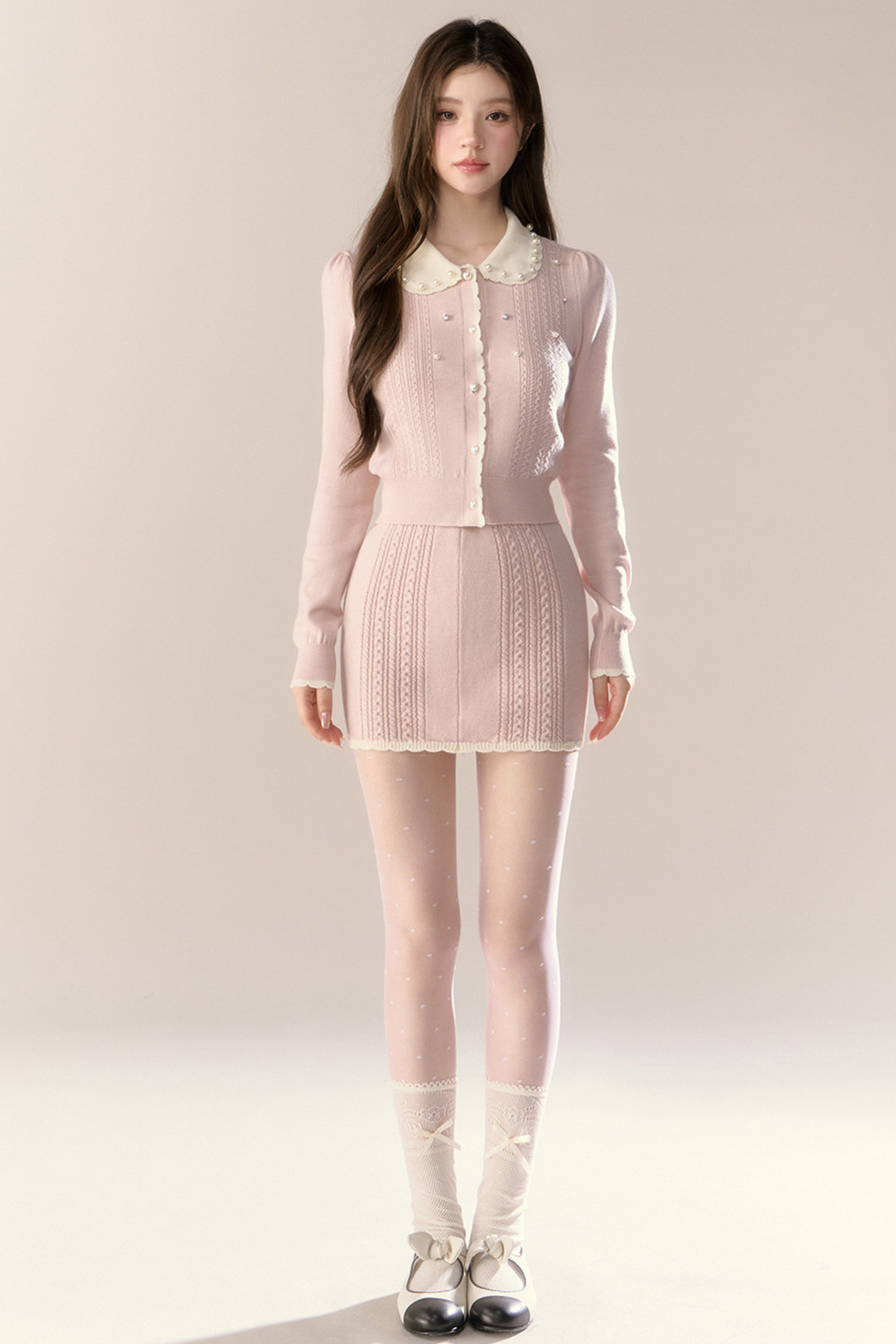 スイートフレンチニットトップス+タイトスカート