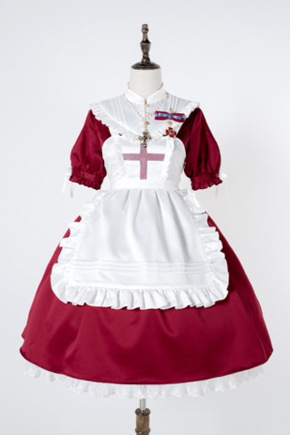 ランタンエンジェルメイドロリータドレス＋エプロン＋つけ襟