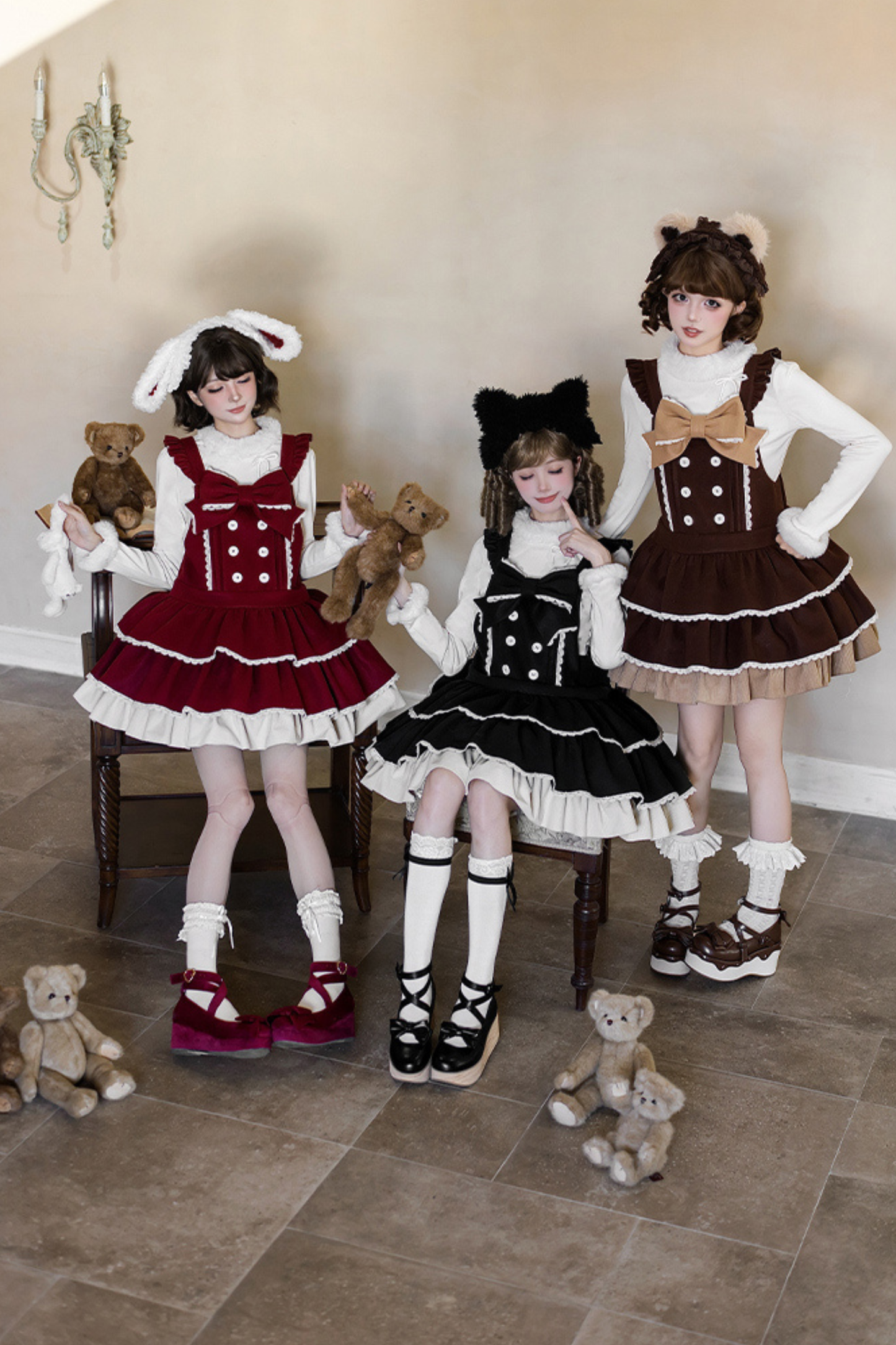 ドールロリータドレス+トップス+アニマルレッグループ+アニマルヘアバンド