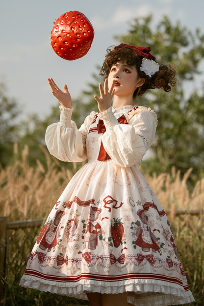 Bear Strawberry Doll Lolita Dress + Short Milk Jacket