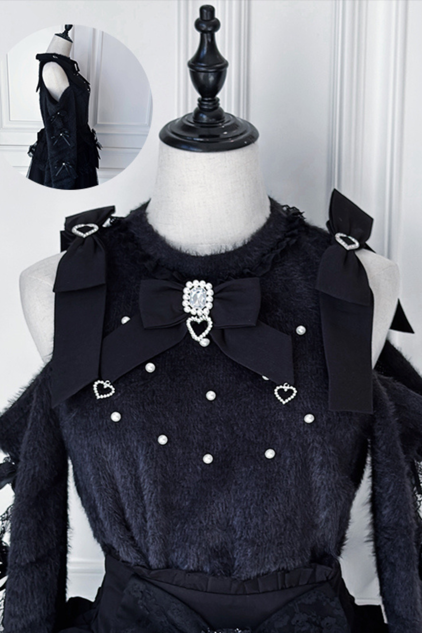 オフショルダーリボンニット+スカート