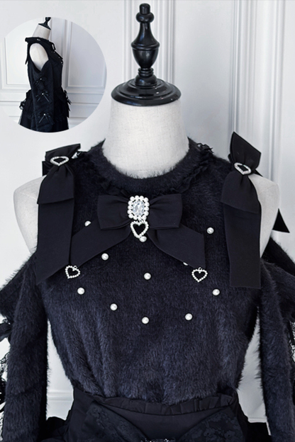 オフショルダーリボンニット+スカート