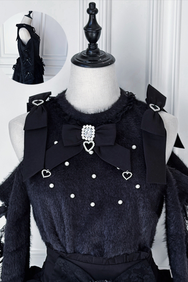 オフショルダーリボンニット+スカート