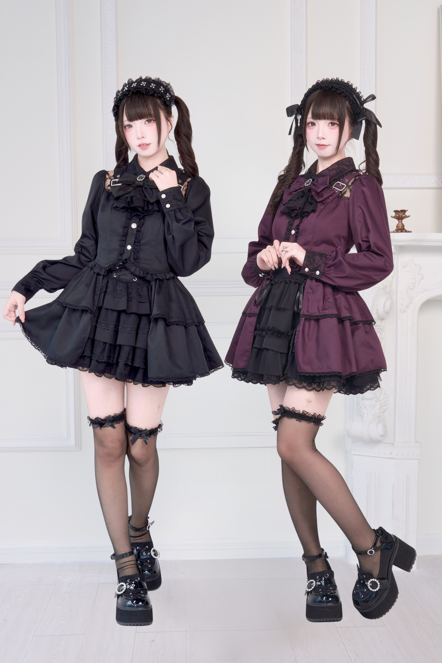 [Reservations] Lace Buckle Shoulder Long Tail Light Gothic Ribbon Shirt