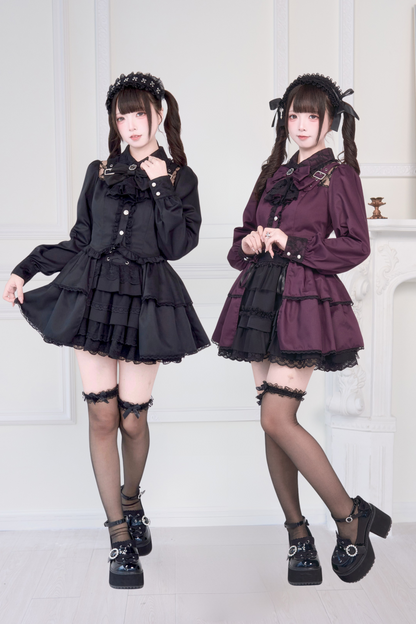 [Reservations] Lace Buckle Shoulder Long Tail Light Gothic Ribbon Shirt