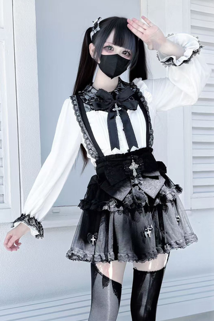 Dark windcloth shirt + skirt + ribbon