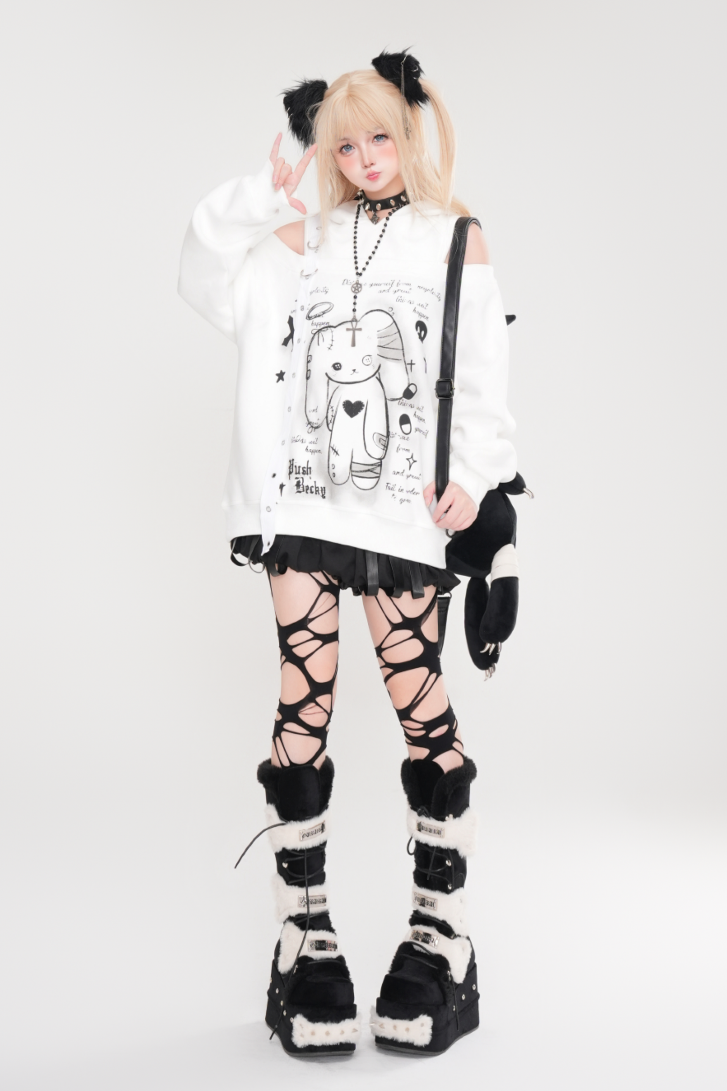 Off-the-shoulder bunny ear jacket