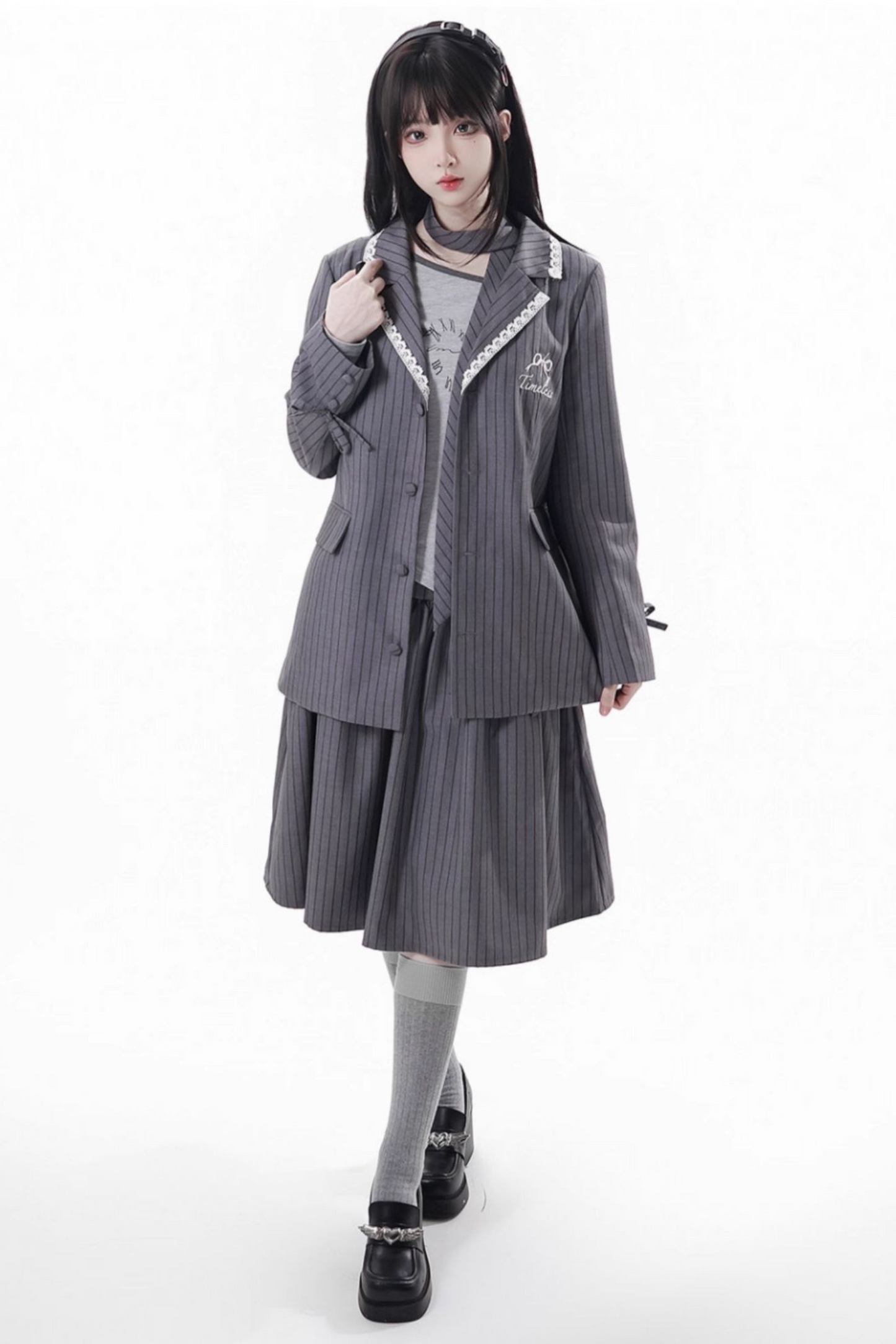 モードアカデミージャケット+アシメトップス+キャミソール+スカート+スカーフ