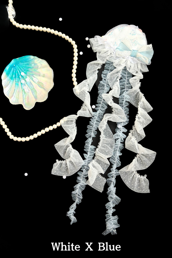 [Pre-order Deadline: August 1] Blue/White/Purple Jellyfish Fairy Series Accessories (Shell-Shaped Long-Train Headdress, Jellyfish Hair Clip, Wrist Cuffs, Beaded Lace Choker, Jellyfish Headpiece/Handheld)